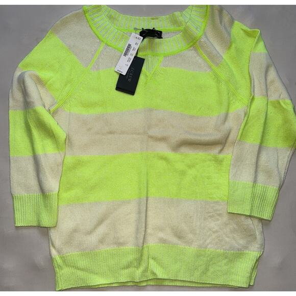 NWT ($238) J. Crew Women's Italian Cashmere Yellow and White - Small - Picture 1 of 6